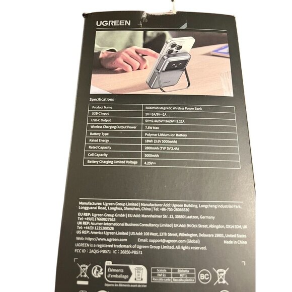 UGREEN Uno Magnetic Wireless Power Bank 5000mAh Wireless Portable Charger Black - Picture 8 of 11